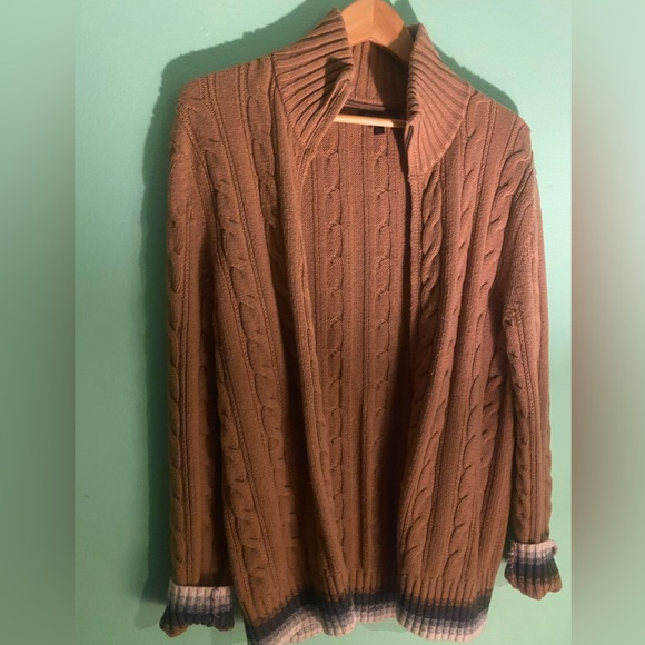 BANANA REPUBLIC MEN’s CHUNKY  YARN ZIPPED TAN CARDIGAN Sweater Lrg COZY - Picture 9 of 10